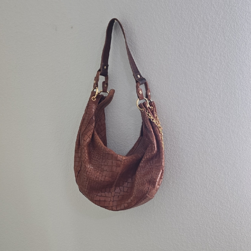Perlina Brown Textured Hobo Bag